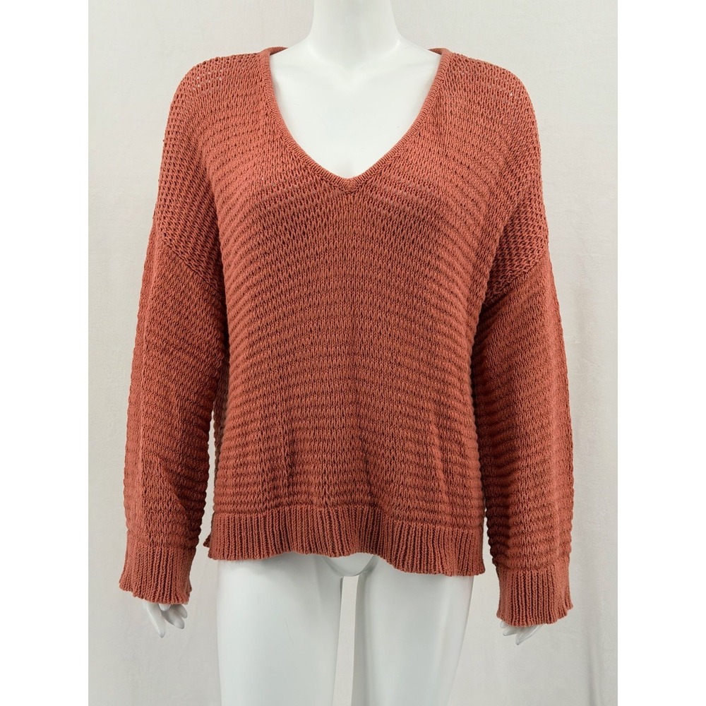 Madewell Sweater Womens Large Orange V-Neck Breezeway Pullover Beachy‎ Summer